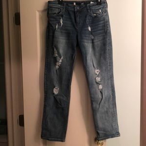 KUT Light/Med. Wash Destructed Straight Leg Jeans